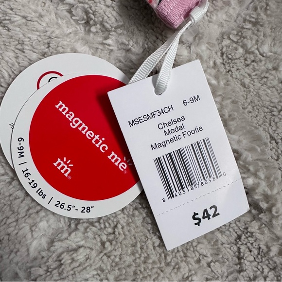 Magnetic Me | Pink and cream Floral Chelsea Footie Pajamas | Size 6-9 Months - Picture 4 of 7